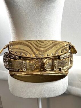 VTG Charm and Luck Jenny Syquia Metallic Gold Tiger Striped Belt Bag Y2K